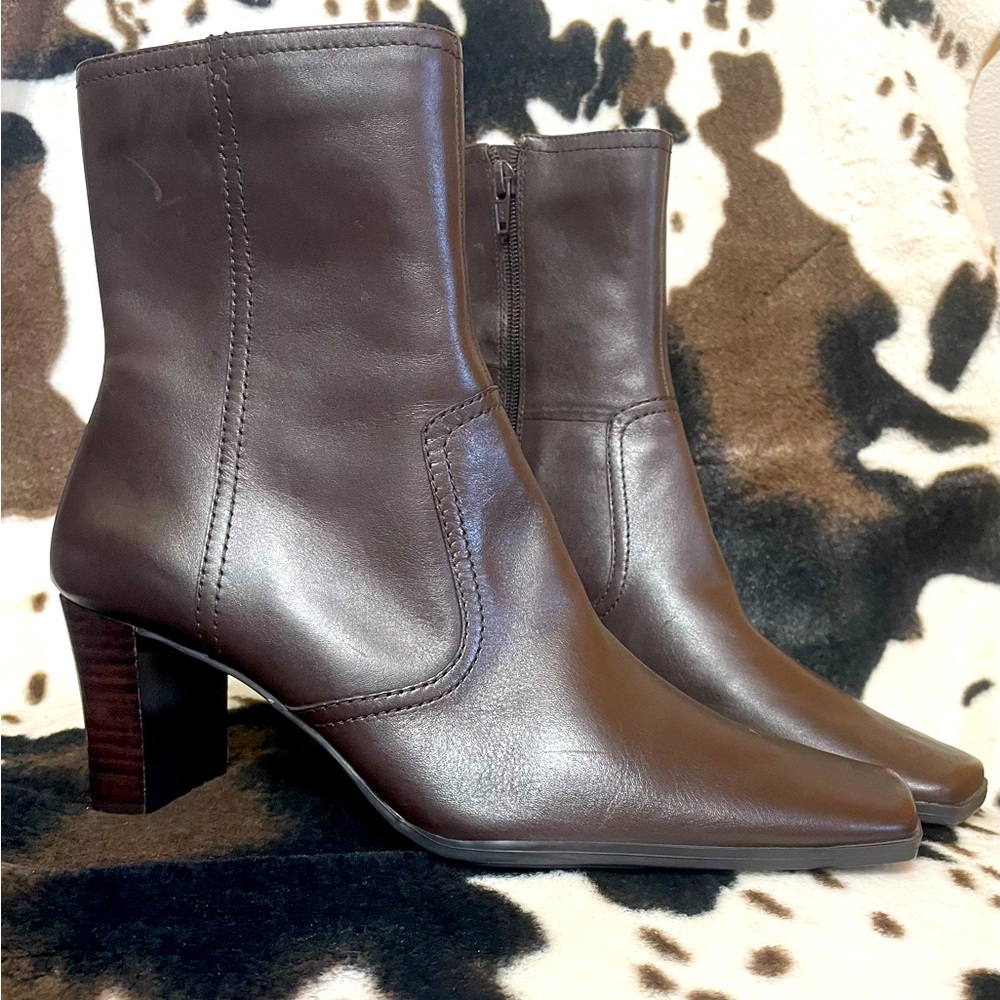 Brown leather boots